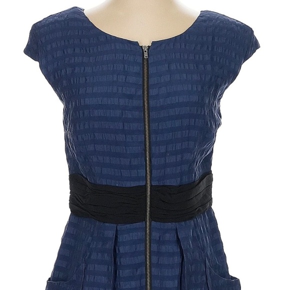 Tracy Reese Frock! Blue & Black 100% Silk Front Zipper Dress Size 4 Small NWT - Picture 6 of 6
